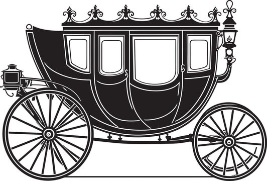 Grandiose Love Chariot Royal Carriage Black Vector Logo Regal Romance Transport Ornate Emblematic Design for Wedding Splendor