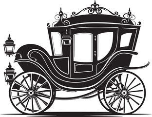 Fototapeta na wymiar Grandiose Bridal Journey Royal Carriage Black Iconic Symbol Regal Romance Carriage Ornate Emblem for Wedding Majesty
