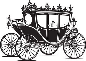 Fototapeta na wymiar Opulent Love Journey Wedding Carriage with Iconic Logo Sovereign Wedding Transport Royal Carriage Black Emblem Symbol