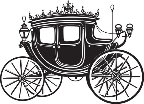 Palatial Marriage Journey Regal Carriage Black Iconic Symbol Noble Nuptial Carriage Majestic Emblem for Wedding Grace
