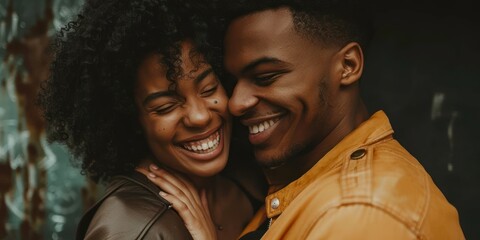 Close up of a of a beautiful couple expressing their feelings concept with happy couple in love - obrazy, fototapety, plakaty
