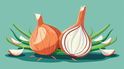 Onion fresh vegetable flat cartoon vactor illustrat