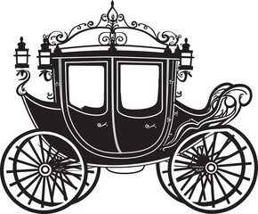 Fototapeta na wymiar Noble Wedding Ride Majestic Carriage Emblematic Design Grandiose Bridal Transport Royal Carriage Black Icon