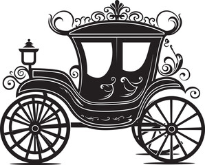 Fototapeta na wymiar Grandiose Bridal Carriage Majestic Emblem in Black Vector Royal Wedding Carriage Iconic Transport with Emblem Design