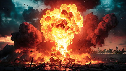 Realistic fiery explosion Amidst Fiery Chaos - obrazy, fototapety, plakaty