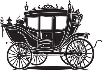 Fototapeta na wymiar Opulent Love Journey Wedding Carriage with Iconic Logo Sovereign Matrimonial Ride Royal Carriage Black Emblem