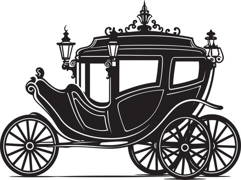 Royal Carriage Symbol Iconic Emblem for Wedding Splendor Majestic Matrimony Transport Regal Carriage Black Icon