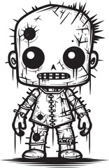 Eerie Undead Doll Spooky Zombie with Black Vector Logo Haunted Plaything Creepy Zombie Doll in Black Emblem Design