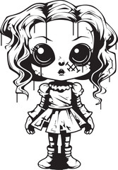 Sinister Doll of Terror Creepy Zombie with Vector Symbol Malevolent Undead Toy Spooky Doll Black Emblem