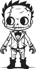 Ghastly Undead Doll Creepy Zombie with Black Vector Logo Eerie Zombie Companion Spooky Doll Emblem Design