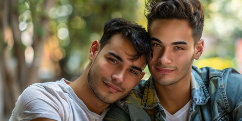 Close up of a of a beautiful couple expressing their feelings concept with gay couple in love