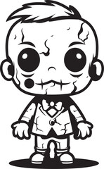 Eerie Doll of Horror Spooky Zombie with Black Vector Emblem Ghostly Zombie Toy Creepy Doll Black Emblem in Design