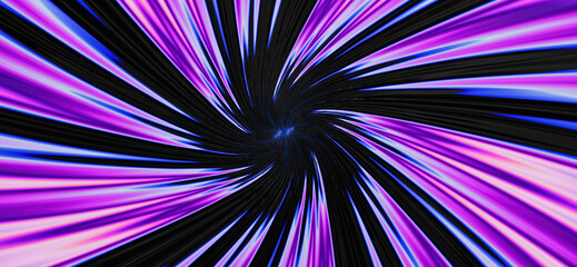 Blue and violet fractal tunnel. Big data, abstract glowing background - 769408389
