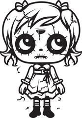 Sinister Plaything Spooky Zombie Doll with Black Logo Dreadful Doll of Doom Creepy Zombie with Vector Emblem