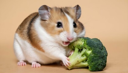 A Hamster Nibbling On A Piece Of Broccoli