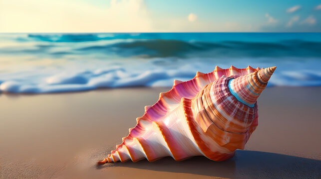 Close-up of conch shell on beach