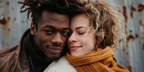 Close up of a of a beautiful couple expressing their feelings concept with diverse couple in love