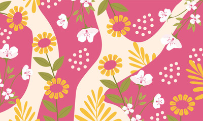 Abstract organic trendy pink background. hand drawn sunflower and orchid background vector.