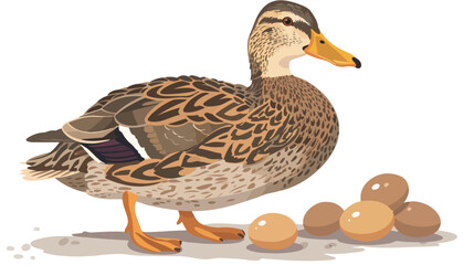 Illustration of a female mallard taking care of her