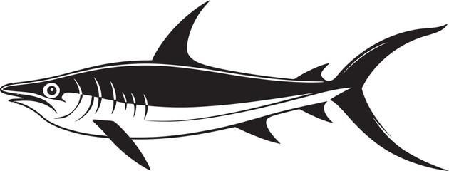 Elegant Majesty Thresher Shark with Black Emblem Stealthy Sovereign Thresher Shark Black Vector Design