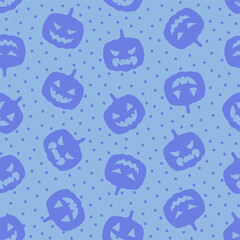 Seamless pattern with blue halloween pumpkins