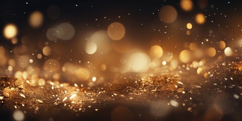 Fototapeta na wymiar Magical Bokeh Lights on Dark Golden Brown Background with Glitter Effect