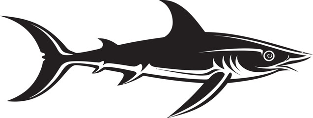 Swift Guardian Thresher Shark with Black Emblem Graceful Sovereignty Thresher Shark Black Vector Design - obrazy, fototapety, plakaty