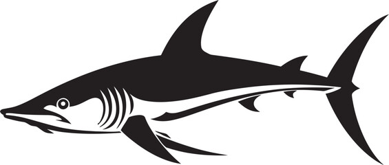 Silent Hunter Thresher Shark with Black Emblem Timeless Sovereignty Thresher Shark Black Vector Design - obrazy, fototapety, plakaty