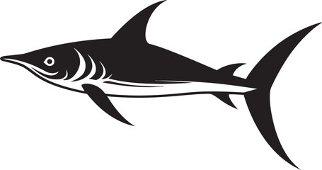 Sleek Sovereignty Thresher Shark Black Vector Emblem Graceful Hunter Thresher Shark with Black Emblem - obrazy, fototapety, plakaty