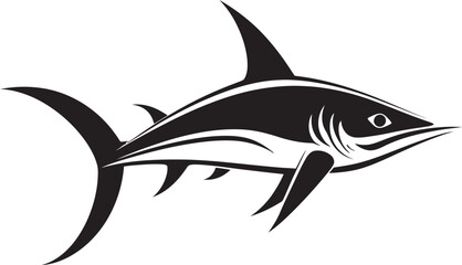 Aquatic Sovereign Thresher Shark Emblem in Black Elegant Predator Thresher Shark with Black Vector Icon