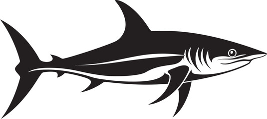 Fototapeta premium Aquatic Sovereignty Thresher Shark Logo in Black Vector Stealthy Guardian Thresher Shark with Black Icon