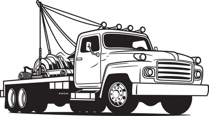 Reliable Recovery Black Emblem on Tow Truck Roadside Relief Tow Truck with Bold Black Design