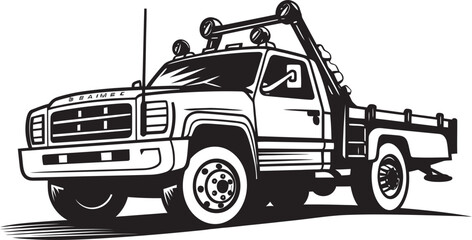 Roadside Guardian Black Logo Design on Tow Truck City Savior Tow Truck with Iconic Black Emblem - obrazy, fototapety, plakaty