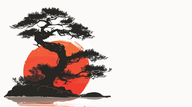Japanese style tree background Flat vector