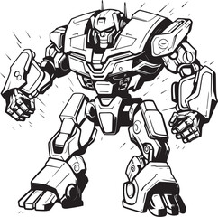 Cybernetic Innovation Black Logo Design on Robot Weapon Mechanical Morph Transforming Weapon with Black Vector Logo