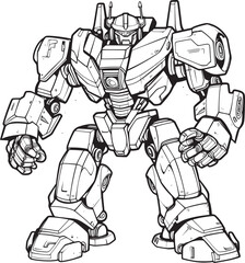 Robotic Resurgence Black Vector Icon on Weaponized Robot Cybernetic Armory Transforming Weapon with Striking Black Emblem