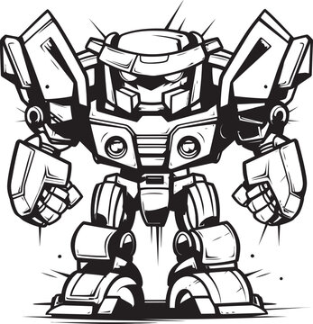 Mechanical Morph Transforming Weapon with Black Vector Logo Digital Dominance Black Emblem on Transforming Robot