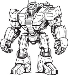 Digital Defender Black Emblem on Weaponized Robot Armament Evolution Transforming Weapon with Bold Black Vector