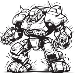 Tech Crusader Black Logo Design on Transforming Robot Cybernetic Arsenal Transforming Weapon with Bold Black Vector