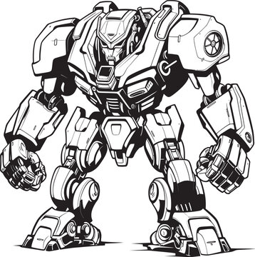 Mecha Matrix Black Vector Logo on Weaponized Robot Tech Innovator Transforming Weapon with Sleek Black Design