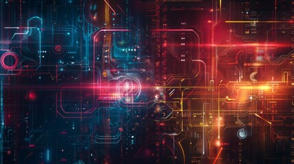 Obraz premium Futuristic tech abstract: vibrant digital world in motion, dynamic colors, cutting-edge design - ideal for tech industry, websites, and presentations