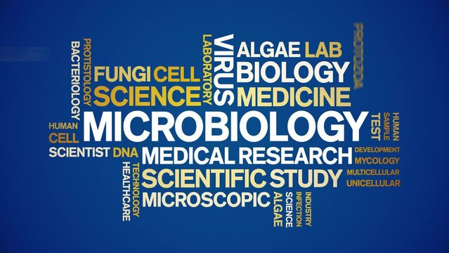 Microbiology animated word cloud;text design animation tag kinetic typography seamless loop.