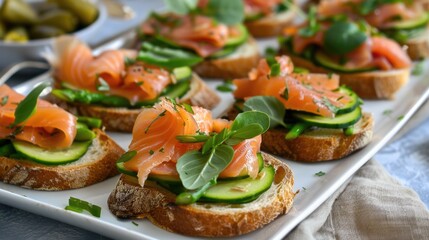 Smoked salmon on toast with cream cheese and asparagus.