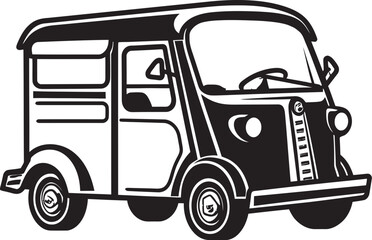 Downtown Cruiser Tuk Tuk Rickshaw with Sleek Black Design Urban Navigator Black Emblem on Tuk Tuk Rickshaw