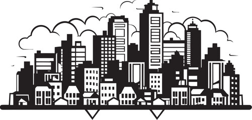 Cityscape Outline Sleek Black Logo Design Emblem Metropolis Skyline Sketch Urban Landscape in Black Vector