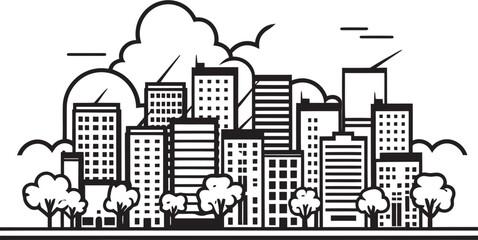 Obraz premium Metropolitan Landscape Silhouette Black Vector Emblem Urban Skyline Sketch Black Logo Design Icon