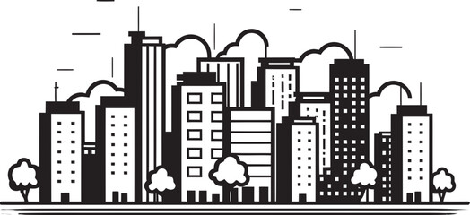 Downtown Outline View Black Logo Design Icon Urban Skyline Profile Black Vector Emblem