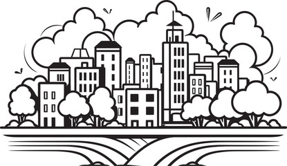 Obraz premium Metropolis Horizon Sketch Black Vector Emblem Urban Cityscape Profile Black Logo Design Icon