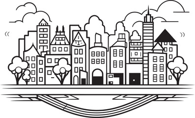 Obraz premium City Horizon Outline Black Logo Design Icon Metropolitan Skyline Sketch Black Vector Emblem
