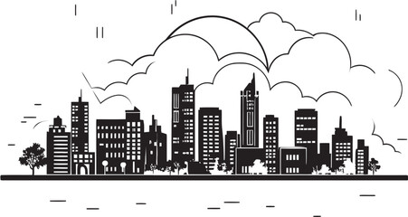 Downtown Horizon Profile Black Logo Design Icon Urban Skyline Sketch Black Vector Emblem